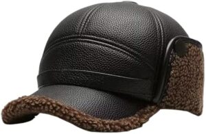 قبعة رجالية من الجلد الصناعي بتصميم صياد مع أغطية للأذنين قبعة شتوية مبطنة بصوف دافئ