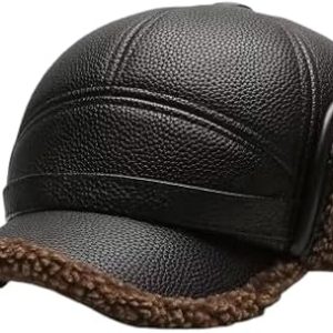 قبعة رجالية من الجلد الصناعي بتصميم صياد مع أغطية للأذنين قبعة شتوية مبطنة بصوف دافئ
