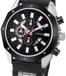 ساعة رياضية رجالية أنيقة من الفولاذ المقاوم للصدأ مع سوار سيليكون أسود - هدية