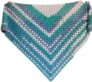 شال كروشيه الجدة مصنوع يدويًا - التفاف مثلث أزرق وأبيض وأزرق عرض 150، طول 84-B0G4RNJZ31