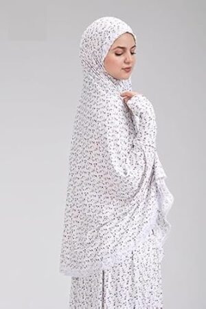 طقم خمار وتنورة صلاة نسائي - قطن وليكرا مريح وخفيف الوزن - مناسب للصلاة، مقاس واحد