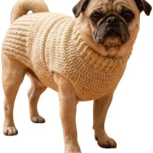 سترة كلاب كروشيه مصنوعة يدويًا بفتحات أرجل – بلوفر شتوي ناعم محبوك للحيوانات الأليفة محيط الرقبة (18~14) محيط الجسم (28~22)