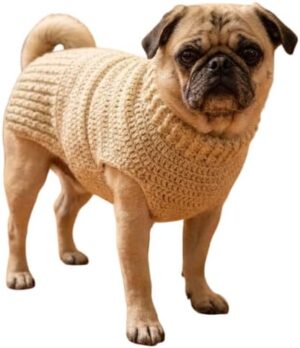 سترة كلاب كروشيه مصنوعة يدويًا بفتحات أرجل – بلوفر شتوي ناعم محبوك للحيوانات الأليفة محيط الرقبة (18~14) محيط الجسم (28~22)