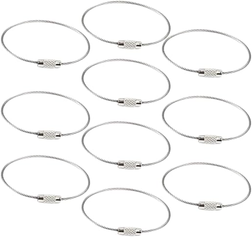 (10 قطع) كابل سلسلة مفاتيح سلكي قابل للفصل والتوصيل بقفل لولبي