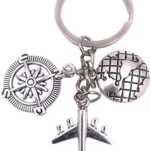 سلسلة مفاتيح معدنية على شكل طائرة وكرة أرضية، مثالية كهدية، فضية، مقاس واحد-B0G4JZ36X5