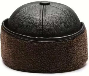 قبعة رجالية من الجلد الصناعي بتصميم صياد مع أغطية للأذنين قبعة شتوية مبطنة بصوف دافئ