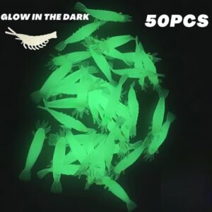 طُعم صيد روبيان مُضيء في الظلام، طُعم ناعم مُحاكي للصيد الليلي وصيد الأسماك في الجليد، 3 سم، طُعم واقعي ومرن، 50 قطعة