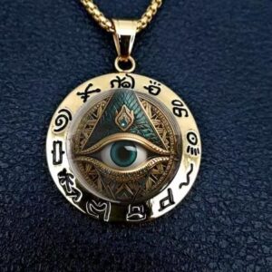 قلادة أنيقة على شكل عين مصرية مع سلسلة من سبائك ذهبية اللون - تصميم هيروغليفي معقد، مثالي لعيد الهالوين والكريسماس وأعياد الميلاد-B0G4JT5JXF