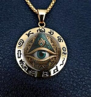 قلادة أنيقة على شكل عين مصرية مع سلسلة من سبائك ذهبية اللون - تصميم هيروغليفي معقد، مثالي لعيد الهالوين والكريسماس وأعياد الميلاد-B0G4JT5JXF