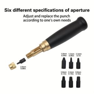 أداة ثقب الجلد قابلة للتعديل مع 6 رؤوس قابلة للتبديل،ثقب يدوية لأعمال الجلد، مقبض أسود