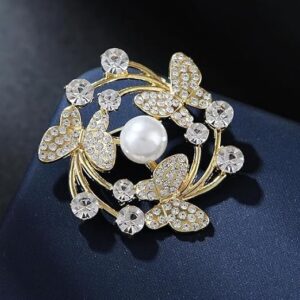 دبوس إكليل على شكل فراشة أنيق مع لمسات كريستال ولؤلؤ (قطعة واحدة)