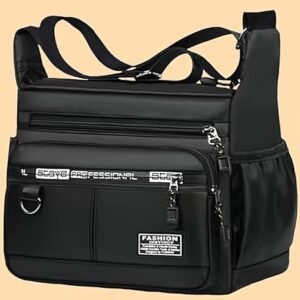 حقيبة كتف احترافية حقيبة كروسبودي متعددة الجيوب، سوداء اللون، مصنوعة من النايلون المقاوم للماء