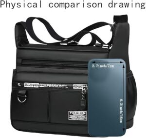 حقيبة كتف احترافية حقيبة كروسبودي متعددة الجيوب، سوداء اللون، مصنوعة من النايلون المقاوم للماء