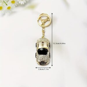 سلسلة مفاتيح فاخرة على شكل سيارة مرصعة بأحجار الراين، لون ذهبي مع لمسات سوداء،