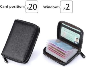 محفظة بطاقات من جلد البولي يوريثان بسحاب، 20 فتحة لتنظيم بطاقات الائتمان
