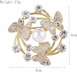 دبوس إكليل على شكل فراشة أنيق مع لمسات كريستال ولؤلؤ (قطعة واحدة)