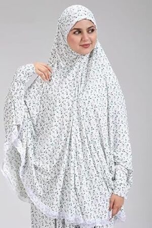 طقم خمار وتنورة صلاة نسائي - قطن وليكرا مريح وخفيف الوزن - مناسب للصلاة، مقاس واحد