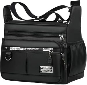 حقيبة كتف احترافية حقيبة كروسبودي متعددة الجيوب، سوداء اللون، مصنوعة من النايلون المقاوم للماء