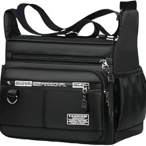 حقيبة كتف احترافية حقيبة كروسبودي متعددة الجيوب، سوداء اللون، مصنوعة من النايلون المقاوم للماء