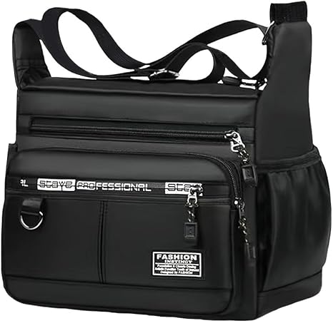 حقيبة كتف احترافية حقيبة كروسبودي متعددة الجيوب، سوداء اللون، مصنوعة من النايلون المقاوم للماء