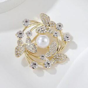 دبوس إكليل على شكل فراشة أنيق مع لمسات كريستال ولؤلؤ (قطعة واحدة)