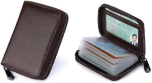 محفظة بطاقات من جلد البولي يوريثان بسحاب، 20 فتحة لتنظيم بطاقات الائتمان