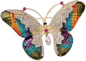 بروش مزخرف مرصع بأحجار الراين الكريستالية متعددة الألوان،بتصميم طاووس وفراشة،