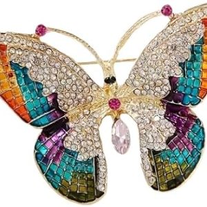 بروش مزخرف مرصع بأحجار الراين الكريستالية متعددة الألوان،بتصميم طاووس وفراشة،