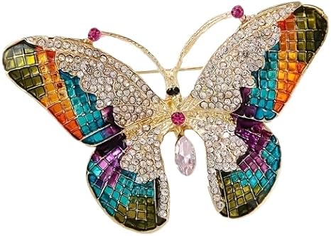 بروش مزخرف مرصع بأحجار الراين الكريستالية متعددة الألوان،بتصميم طاووس وفراشة، 1 بروش مزخرف مرصع بأحجار الراين الكريستالية متعددة الألوان،بتصميم طاووس وفراشة،