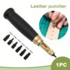 أداة ثقب الجلد قابلة للتعديل مع 6 رؤوس قابلة للتبديل،ثقب يدوية لأعمال الجلد، مقبض أسود