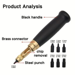 أداة ثقب الجلد قابلة للتعديل مع 6 رؤوس قابلة للتبديل،ثقب يدوية لأعمال الجلد، مقبض أسود