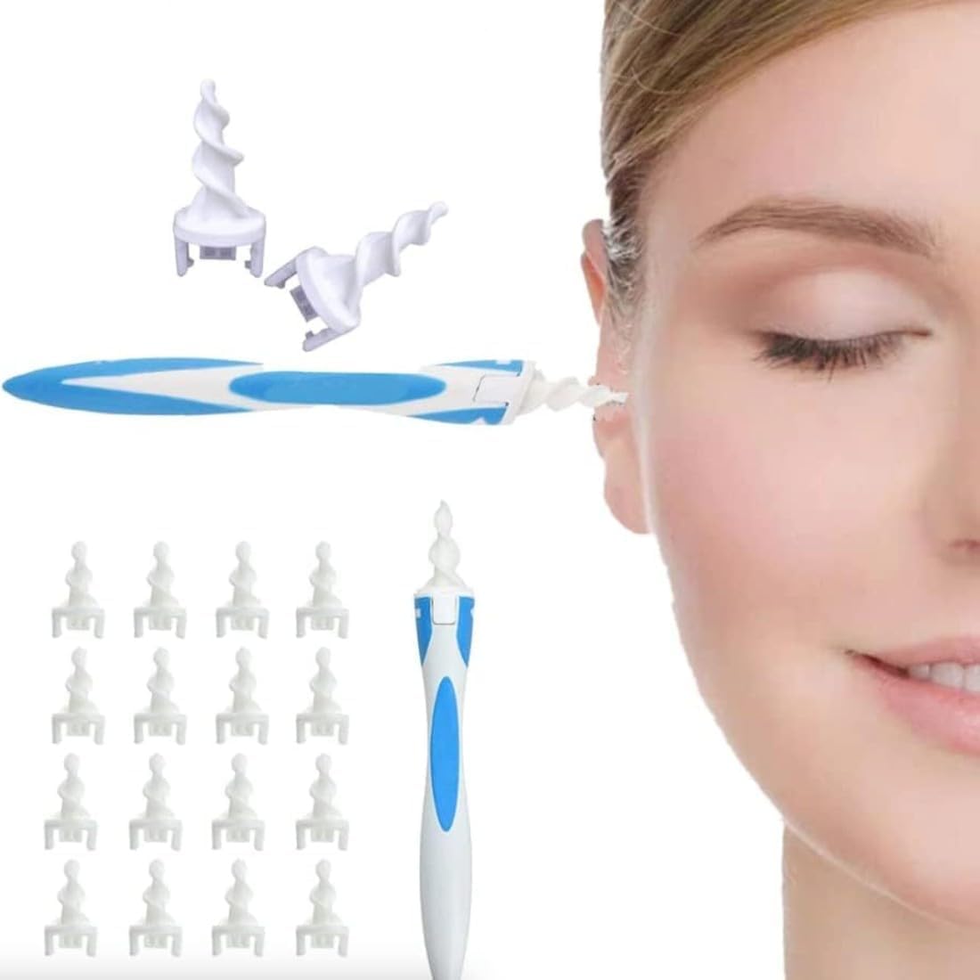 أداة تنظيف شمع الأذن لإزالة شمع الأذن، أداة إزالة شمع الأذن الحلزونية، مجموعة إزالة شمع الأذن، منظف آمن للأذن مع 16 قطعة من نصائح الاستبدال الناعمة والمرنة-B0G4N6SXLJ