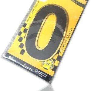 رقم باب شقة، لون أسود بإطار ذهبي، مزود بخيار التركيب باللون الأبيض، طول 9 سم * عرض 5 سم