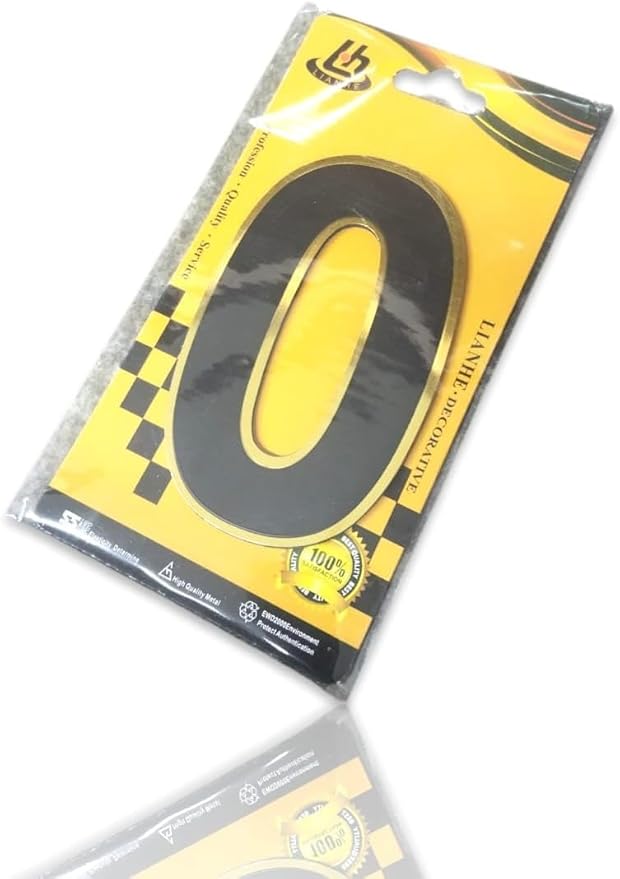 رقم باب شقة، لون أسود بإطار ذهبي، مزود بخيار التركيب باللون الأبيض، طول 9 سم * عرض 5 سم