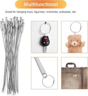 (10 قطع) كابل سلسلة مفاتيح سلكي قابل للفصل والتوصيل بقفل لولبي