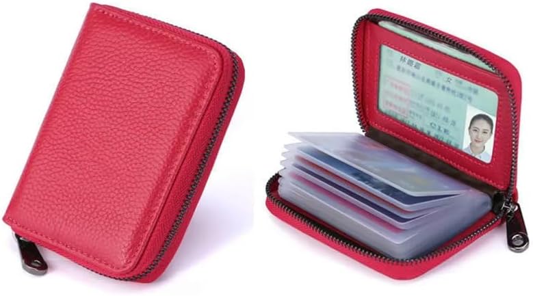 محفظة بطاقات من جلد البولي يوريثان بسحاب، 20 فتحة لتنظيم بطاقات الائتمان