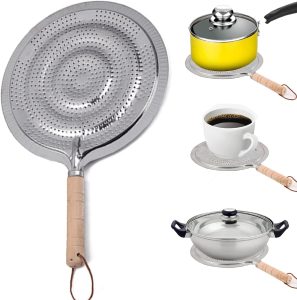 صفيحة توزيع حرارة MOVKZACV لموقد الغاز صفيحة حماية من اللهب مع مقبض خشبي، 2 صفيحة توزيع حرارة MOVKZACV لموقد الغاز أو الموقد الكهربائي،