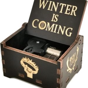 صندوق موسيقي خشبي محفور عليه شعار مسلسل صراع العروش، هدية موسيقية