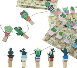 مجموعة مشابك صور خشبية لطيفة على شكل قطة محبة مع خيط - مشابك زخرفية للصور والملاحظات والأعمال اليدوية - لون عشوائي