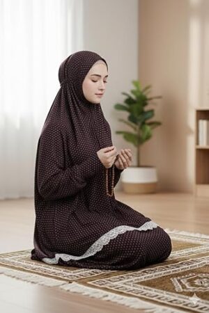 طقم خمار وتنورة صلاة نسائي - قطن وليكرا مريح وخفيف الوزن - مناسب للصلاة، مقاس واحد