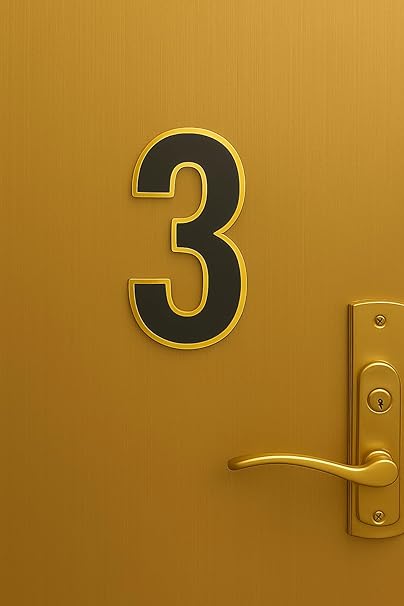 رقم باب شقة، لون أسود بإطار ذهبي، مزود بخيار التركيب باللون الأبيض