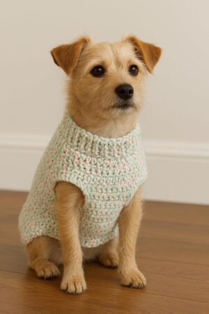 سترة كلاب كروشيه مصنوعة يدويًا بفتحات أرجل – بلوفر شتوي ناعم محبوك للحيوانات الأليفة محيط الرقبة (18~14) محيط الجسم (28~22)