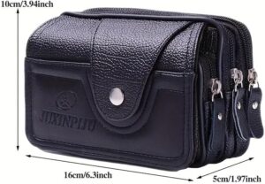 جراب هاتف جلدي رجالي، حقيبة خصر بنية اللون تُحمل على الحزام مع جيوب متعددة،