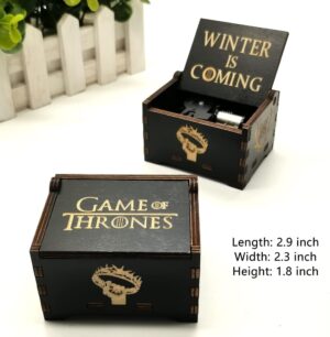 صندوق موسيقي خشبي محفور عليه شعار مسلسل صراع العروش، هدية موسيقية