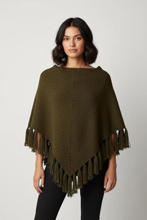 شال محبوك شرابة – معطف مريح وأنيق | مقاس 80×130 سم زيتوني أخضر-B0G4MVRCQL