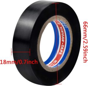 (قطعتان) شريط لحام عازل كهربائي مصنوع من البلاستيك، لفة واحدة بقياس 18 مم × 20 م - (أسود)