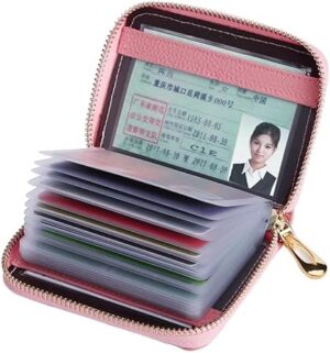 محفظة بطاقات من جلد البولي يوريثان بسحاب، 20 فتحة لتنظيم بطاقات الائتمان