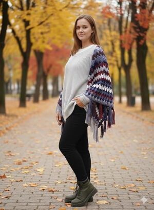 شال شتوي أنيق مزين بشراشيب أنيقة - قطعة دافئة وأنيقة واسعة للارتداء فوق الملابس