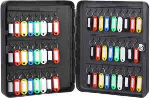 صندوق تخزين مفاتيح معدني أسود شديد التحمل من MySouqEg مزود بقفل، أسود اللون،