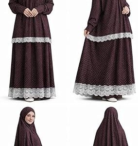 طقم خمار وتنورة صلاة نسائي - قطن وليكرا مريح وخفيف الوزن - مناسب للصلاة، مقاس واحد